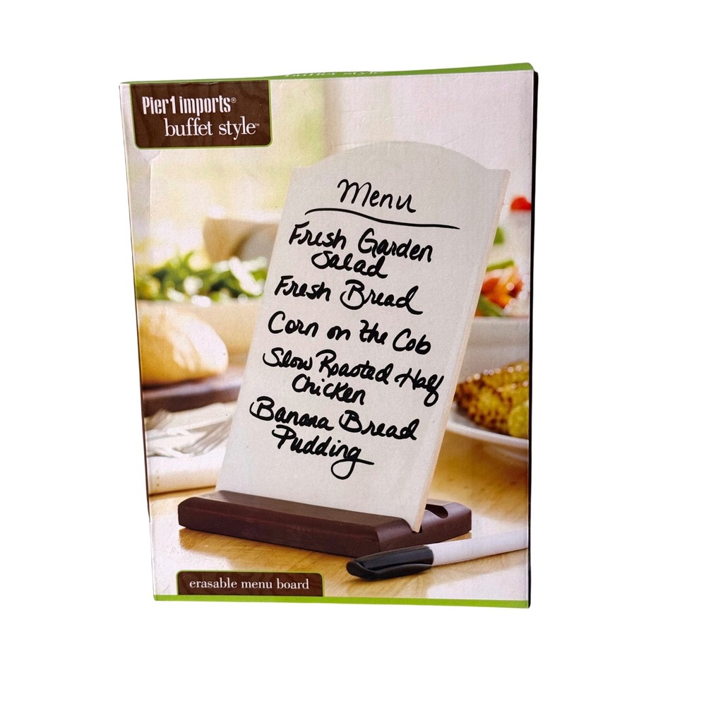 Pier 1 Imports Buffet Style Erasable Ceramic Menu Board with Wood Base White